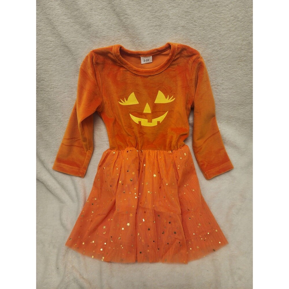 Halloween Tutu Dress Velvet Top Toddler Orange Pumpkin Jack O Lantern Girl 2T-3T